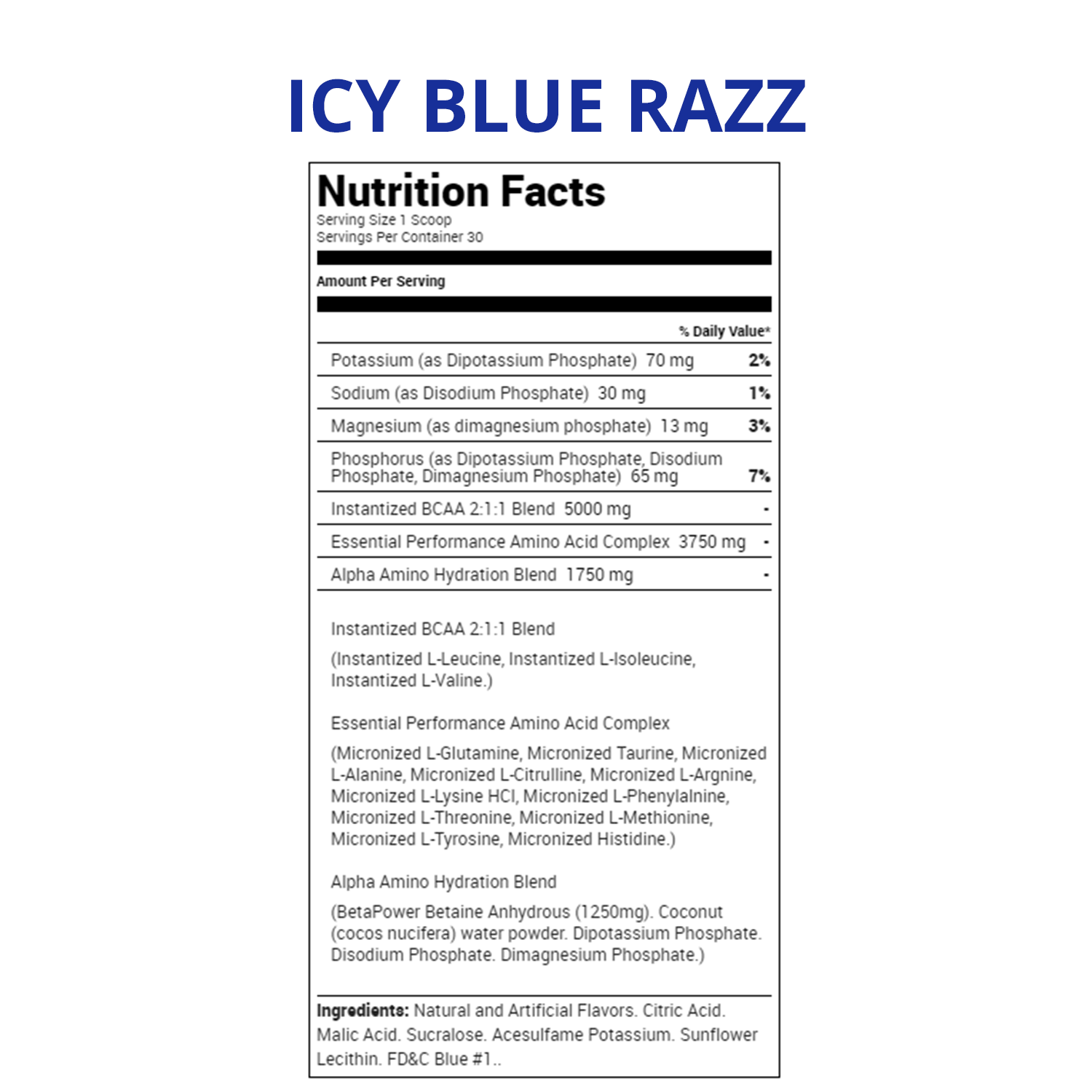 Alpha Amino - Icy Blue Razz - Nutritional Facts 1500x1500